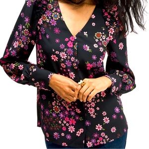 Kate Spade Black Spring Floral Print Blouse Bora Flora Top pink black flower NWT